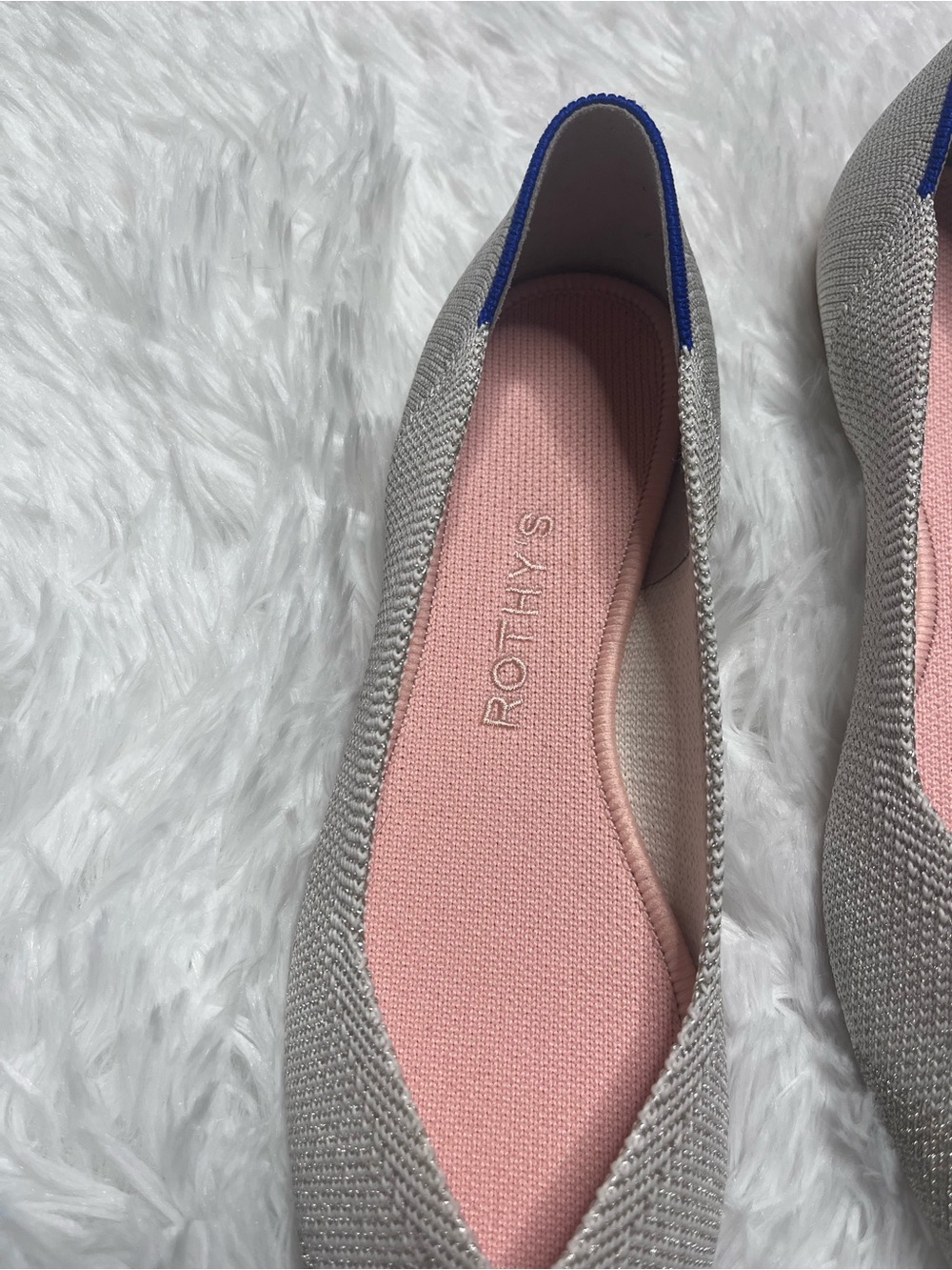 Rothy's Pointed Knit Flat in Metallic Silver - Picture 2 of 13